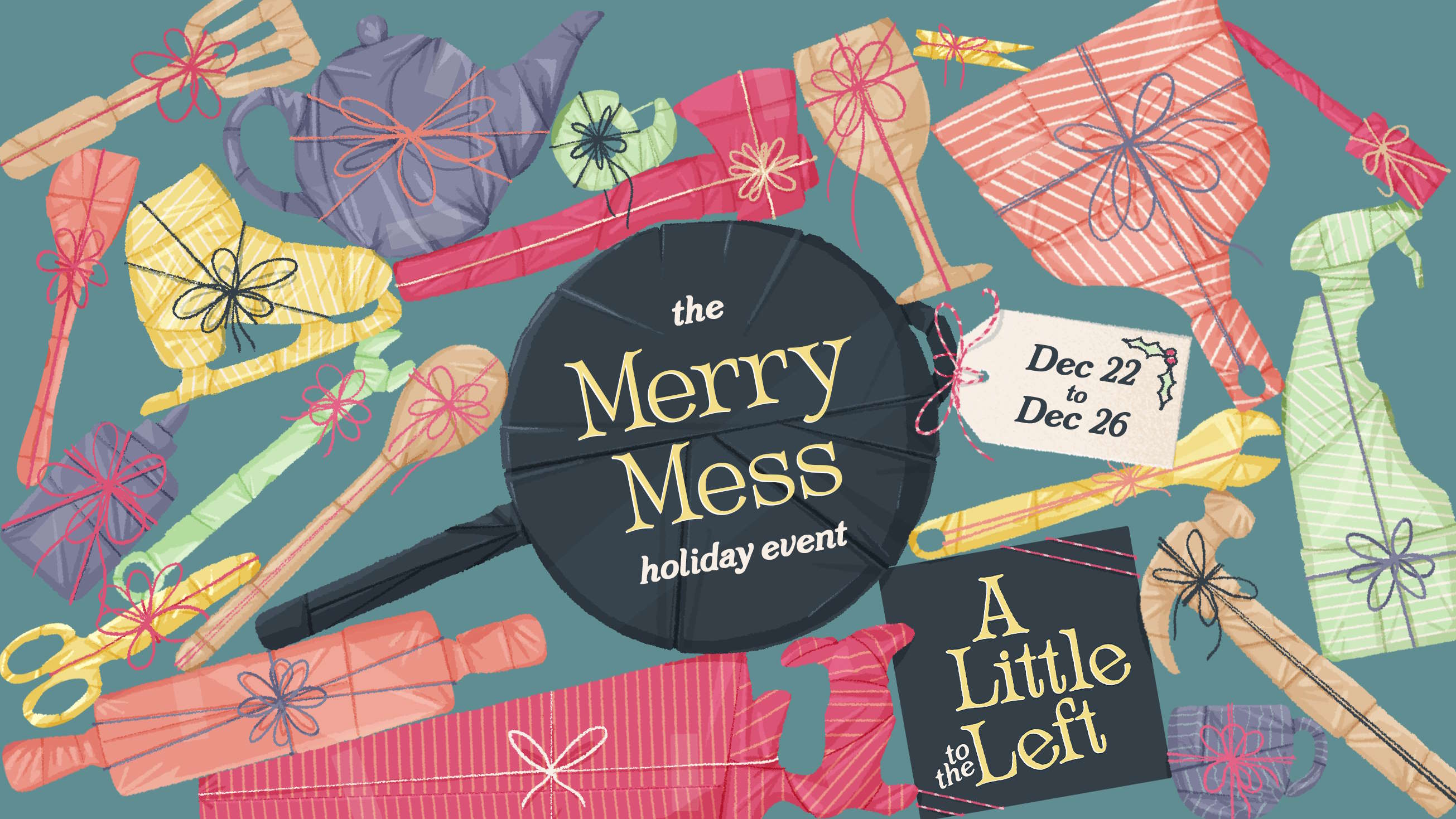 A Little to the Left key art showing numerous iconic puzzle pieces from the game, wrapped up for the festive period.